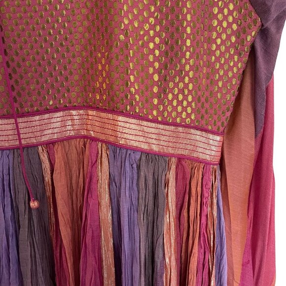 Abhishek Gupta M Pink Handmade Indian Anarkali Dress Dupatta Gold Accents Flowy - Picture 7 of 11